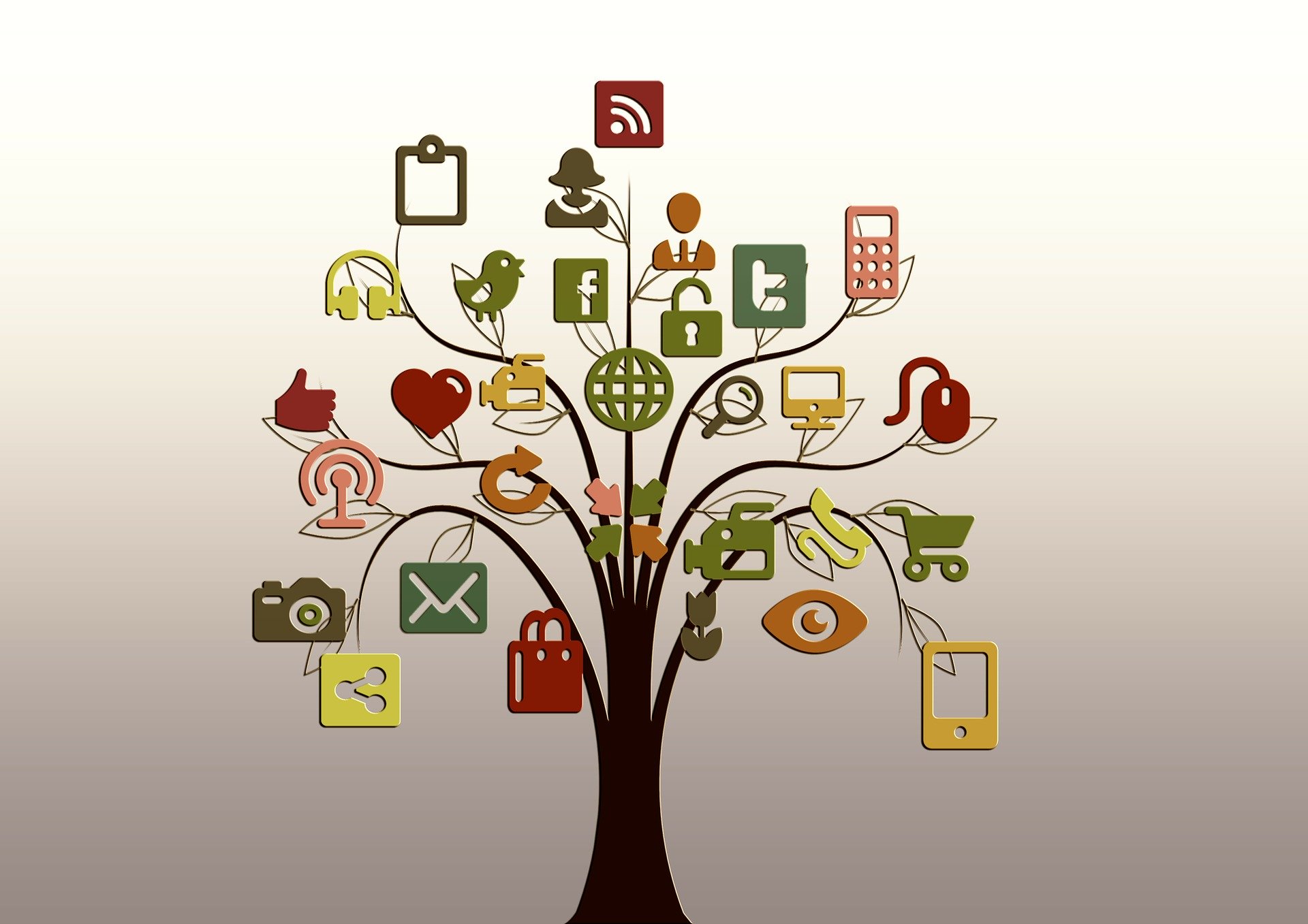 Tree with digital icons social networks